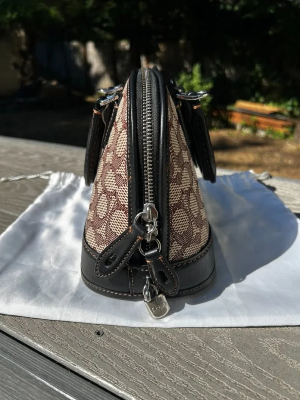 Coach Signature Jacquard Revel Bag 24 Cocoa Black Excellent Condition